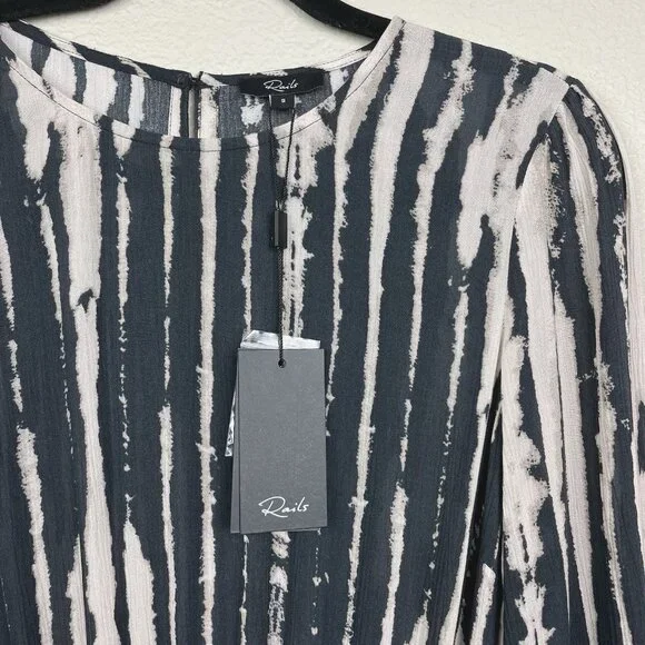 Rails NWT Inez Dress Women's Small Black Nile Mini Dress Long Sleeve Smocked - Picture 9 of 16